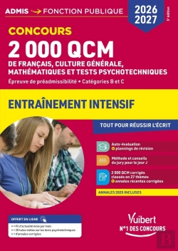 Bertrand.pt - 2000 Qcm De Français, Culture Générale, Mathématiques Et Tests Psychotechniques - Concours 2026-2027 : Epreuve De Préadmissibilité - Catégories B Et C