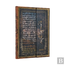 Bertrand.pt - 2026 Michelangelo, Handwriting (Embellished Manuscripts Collection) Midi 12-Month Vertical Hardcover Flexi Dayplanner 2026 (Wrap Closure)