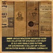 Amber Vintage Newspaper Decoupage Paper Pack Collection For Scrapbook & Diy Craft 20 Old Aged Double Sided Pattern For Scrapbooking & Collage Art 4 Design For Invitation Making & Ephemera Cardmaking