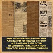 Amber Vintage Newspaper Scrapbook Paper Pack Collection For Decoupage & Diy Craft 20 Old Aged Double Sided Pattern For Scrapbooking & Collage Art 4 Design For Invitation Making & Ephemera Cardmaking