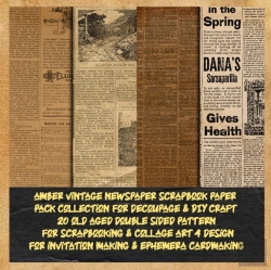 Bertrand.pt - Amber Vintage Newspaper Scrapbook Paper Pack Collection For Decoupage & Diy Craft 20 Old Aged Double Sided Pattern For Scrapbooking & Collage Art 4 Design For Invitation Making & Ephemera Cardmaking