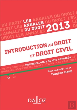 Bertrand.pt - Annales Introduction Au Droit Et Droit Civil 2013. Methodologie & Sujets Corriges