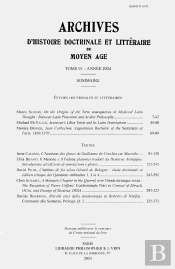 Archives D'Histoire Littéraire Et Doctrinale Du Moyen Âge Xci - 2024