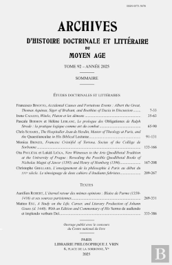 Bertrand.pt - Archives D'Histoire Littéraire Et Doctrinale Du Moyen Âge Xcii - 2025
