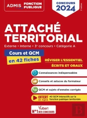 Attaché Territorial : Catégorie A ; Cours Et Qcm En 42 Fiches ; Externe, Interne ; Concours 2024 (Édition 2024)