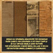 Brown Old Ephemera Newspaper For Decoupage Paper Sheets For Scrapbook & Diy Craft Supply  20 Old Vintage Double Sided Pattern For Scrapbooking & Mixed Media Collage 4 Design For Invitation Embellishme