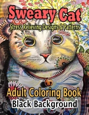 Cat Adult Coloring Book Black Background