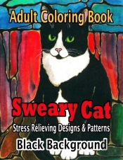 Cat Adult Coloring Book Black Background