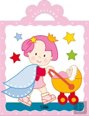 Coloriage ; La Petite Princesse Et Sa Poussette