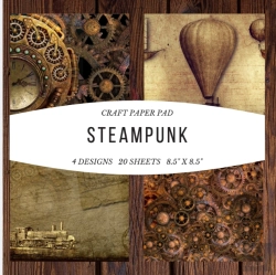 Bertrand.pt - Craft Paper Pad Steampunk 8.5x8.5 Craft Paper, 4 Designs, 20 Sheets
