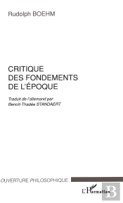Critique Des Fondements De L'Epoque