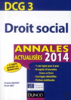Bertrand.pt - Dcg 3 ; Droit Social ; Annales Actualisées (Édition 2014)