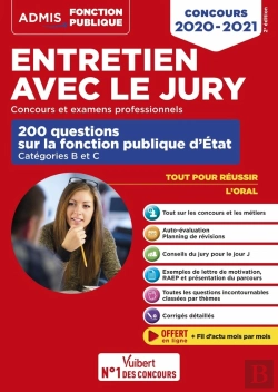 Bertrand.pt - Entretien Avec Le Jury ; 200 Questions Sur La Fonction Publique D'Etat - Cat B (Édition 2020/2021)