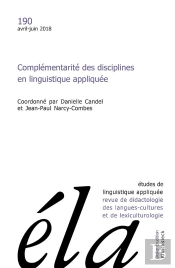Études De Linguistique Appliquée - N°2/2018 : Complémentarité Des Disciplines En Linguistique Appliquée