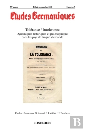 Études Germaniques - N°3/2020 : Tolérance / Intolérance. Dynamiques Historiques Et Philosophiques Dans Les Pays De Langue Allemande