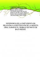 Experiencia De La Parturienta En Relación A La Restricción De La Ingesta Oral Durante El Trabajo De