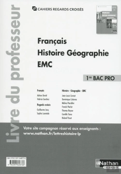Bertrand.pt - Français/Histoire-Géographie/Enseignement Moral Et Civique ; 1re Bac Pro ; Livre Du Professeur (Édition 2017)
