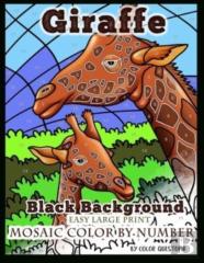 Giraffe Easy Large Print Mosaic Color By Number - Black Background