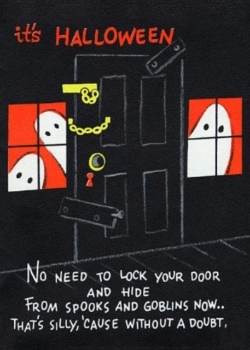 Bertrand.pt - Halloween Ghosts Flank Padlocked Door - Halloween Greeting Card