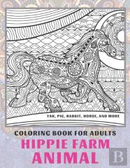 Hippie Farm Animal - Coloring Book For Adults - Yak, Pig, Rabbit, Horse, And More