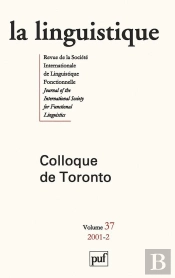 Iad - La Linguistique N 2 2001 - Colloque De Toronto Vol 37 2001-2