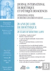 Journal Internation De Bioethique 3-2015 Nsp 20 Ans De Lois De Bioethique