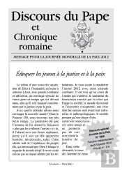 Journee Mondiale De La Paix 2012 - Discours Du Pape N 1929 : Eduquer Les Jeunes