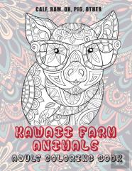 Kawaii Farm Animals - Adult Coloring Book - Calf, Ram, Ox, Pig, Other