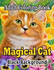 Magical Cat Adult Coloring Book Black Background
