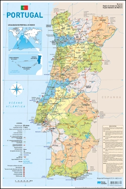 Bertrand.pt - Mapa de Portugal Escolar - 2 Faces (27 x 40,5 cm) - Folha Plastificada