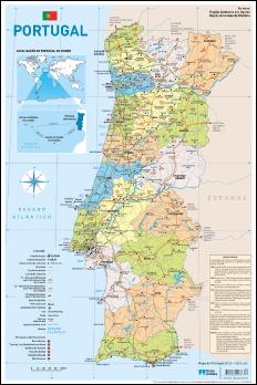Mapa de Portugal Escolar - 2 Faces (27 x 40,5 cm) - Folha Plastificada