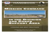 Mission Command In The Division And Corps Support Area - Handbook (Lessons And Best Practices)