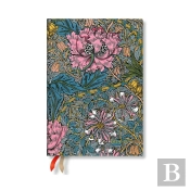 Morris Pink Honeysuckle (William Morris) Midi 18-Month Horizontal Softcover Flexi Dayplanner 2025 (Elastic Band Closure)