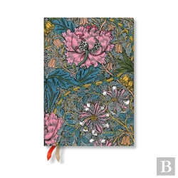 Bertrand.pt - Morris Pink Honeysuckle (William Morris) Midi 18-Month Horizontal Softcover Flexi Dayplanner 2025 (Elastic Band Closure)