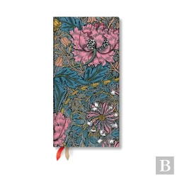Bertrand.pt - Morris Pink Honeysuckle (William Morris) Slim 12-Month Horizontal Hardback Dayplanner 2025 (Elastic Band Closure)