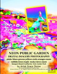 Neon Public Garden Digital Imagery Photography Pinks Blues Greens Yellows Reds Oranges More Rabbits Trees Roads  Rocks Views More Newport Beach California  Civic Center Park By Artist Grace Divine