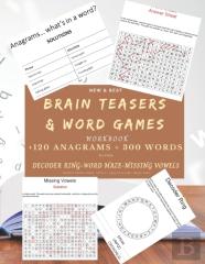 New Best Brain Teasers & Word Games Workbook +120 Anagrams +300 Words To Find