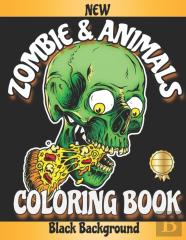 New Zombie And Animals Coloring Book Black Background