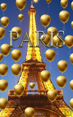 Bertrand.pt - Paris Eiffel Tower Blue Sky  Gold Balloons  Blank Journal