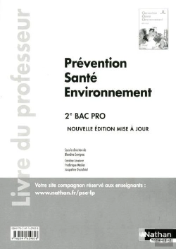 Bertrand.pt - Prevention Sante Environnement 2e Bac Pro (Pochette) - Livre Du Professeur 2014