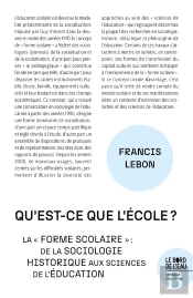 Qu'Est-Ce Que L'École ? La « Forme Scolaire » : De La Sociologie Historique Aux Sciences De L'Éducation