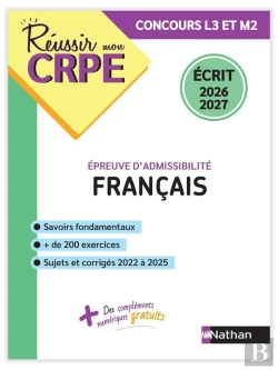 Bertrand.pt - Réussir Mon Crpe : Français ; Épreuve D'Admissibilité ; Écrit ; Concours L3 Et M2 (Édition 2026/2027)