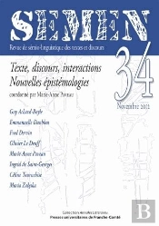 Semen, N  34/2012. Texte, Discours, Interactions - Nouvelles Epistemo Logies