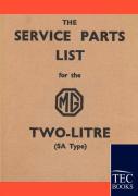 Service Parts List For The Mg Two-Litre