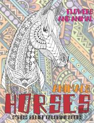 Stress Relief Coloring Books Flowers And Animal - Animals - Horses