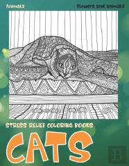 Stress Relief Coloring Books Flowers And Animals - Animals - Cats
