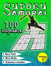 Sudoku Samurai Nivel Medio / Nivel Facil / 100 Rompecabezas / Soluciones Incluidas / Volumen 2