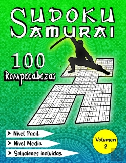 Bertrand.pt - Sudoku Samurai Nivel Medio / Nivel Facil / 100 Rompecabezas / Soluciones Incluidas / Volumen 2