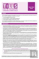 Test Of Integrated Language And Literacy Skills (Tills) Quick Start Guide