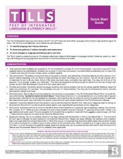 Bertrand.pt - Test Of Integrated Language And Literacy Skills (Tills) Quick Start Guide